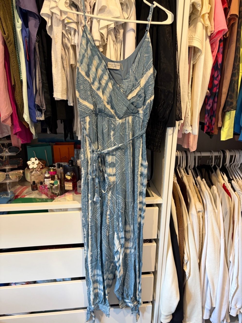 Dress Forum Blue Tie-Dye Jumpsuit with Wrap Detail